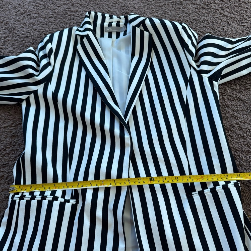 ASOS Black White Mono-striped Pant Suit Long Line Blazer High Rise Co Ord US 8 - Picture 15 of 15